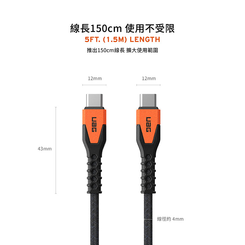 UAG 充電線|USB-C to USB-C|1.5m頂級超耐折款