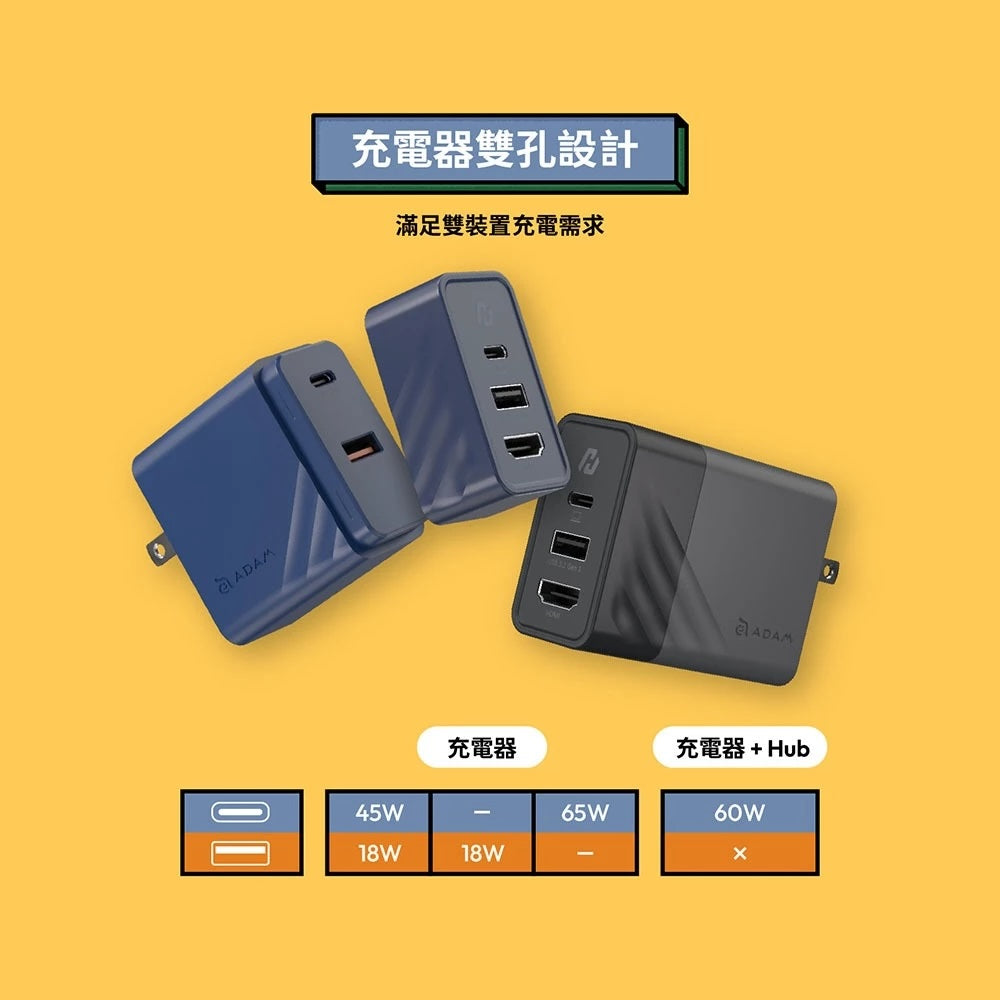 ADAM 亞果元素｜GaN Hub 65W｜氮化鎵影像傳輸電源供應器