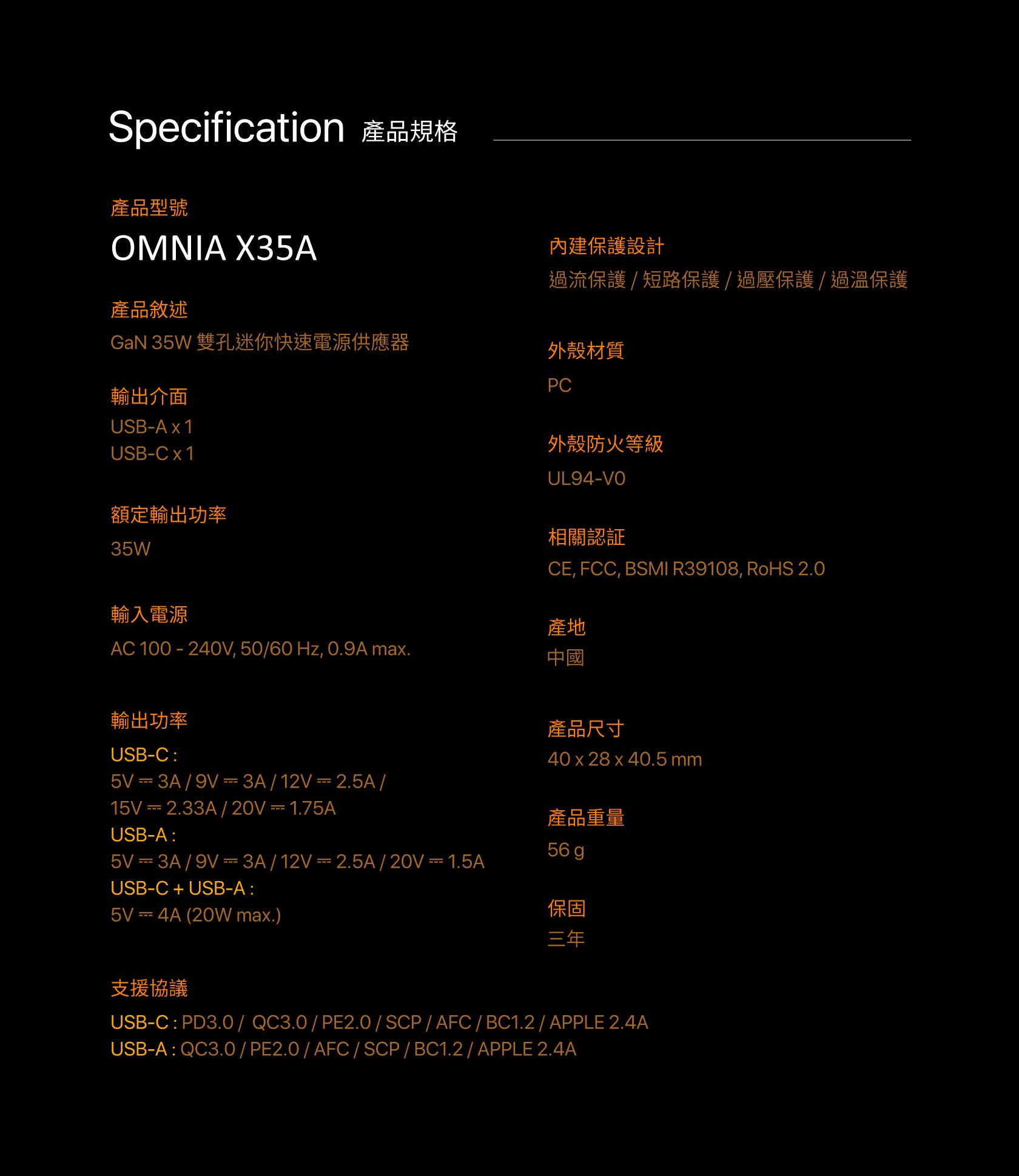 ADAM 亞果元素｜35W GaN氮化鎵｜OMNIA X35A 雙孔迷你快速電源供應器