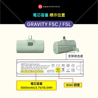 ADAM 亞果元素｜Lightning｜GRAVITY F5C LED 顯示口袋型行動電源