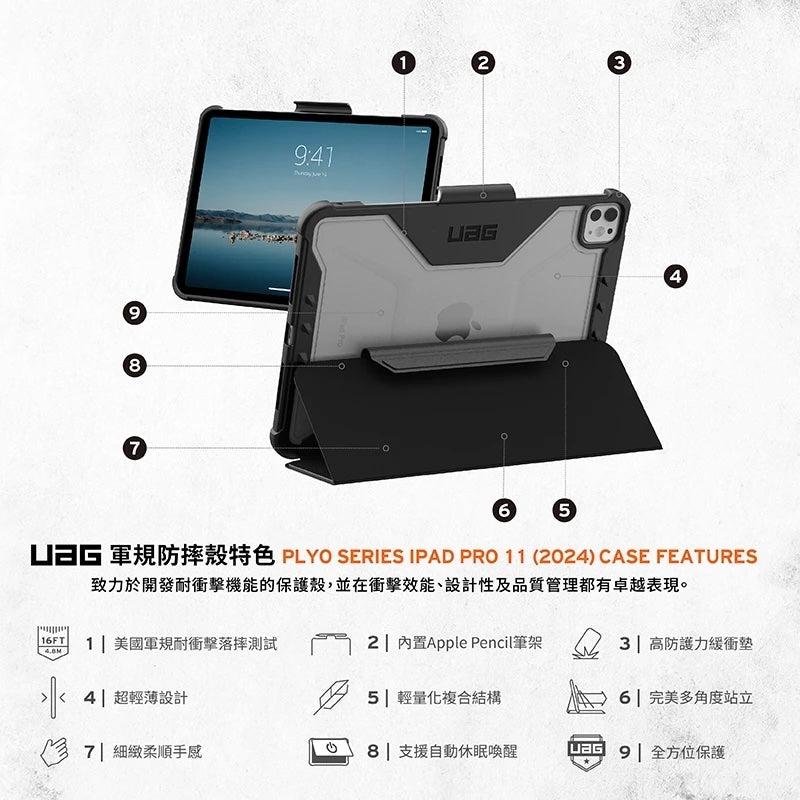 UAG iPad Pro 11吋保護殼(M4,2024)｜耐衝擊全透款-黑