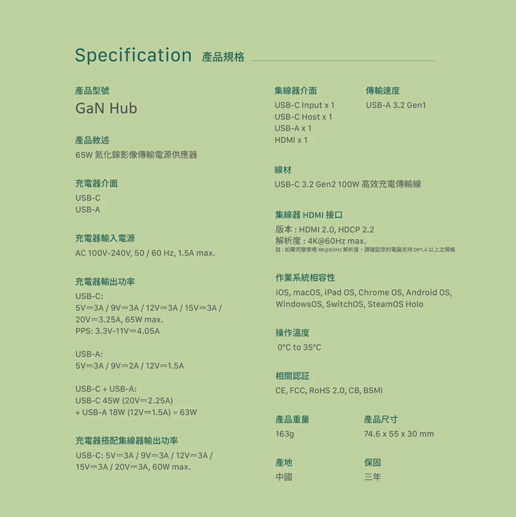ADAM 亞果元素｜GaN Hub 65W｜氮化鎵影像傳輸電源供應器