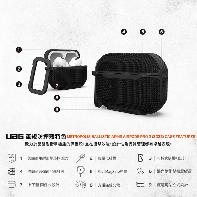 UAG AirPods Pro 2保護殼｜MagSafe磁吸耐衝擊尼龍款