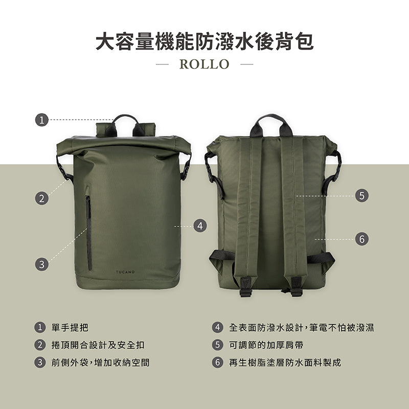 TUCANO 後背包｜Rollo大容量機能防潑水