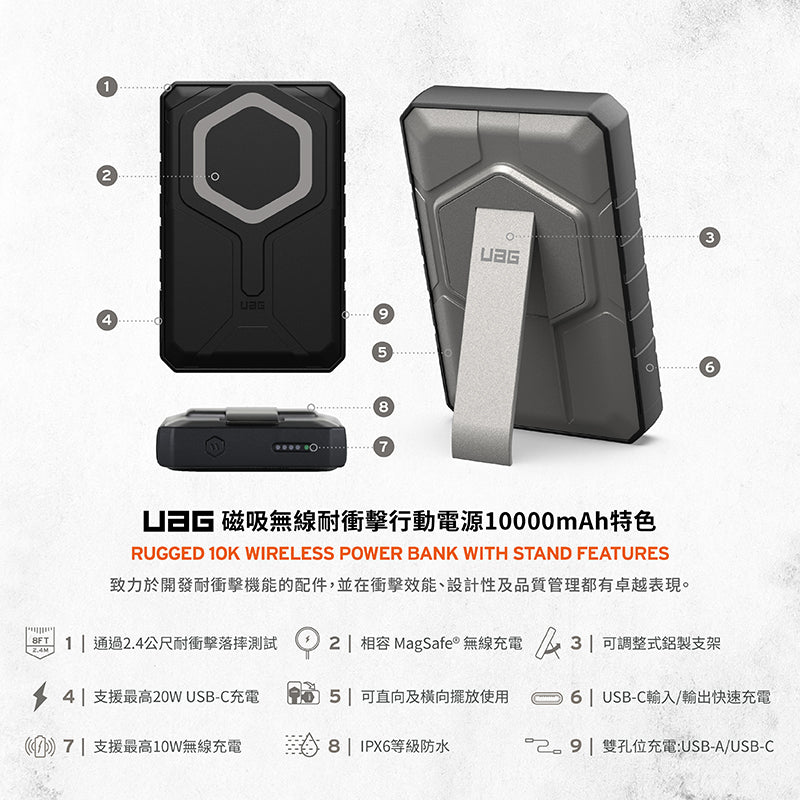 UAG 行動電源｜10000mAh｜磁吸無線耐衝擊支架款